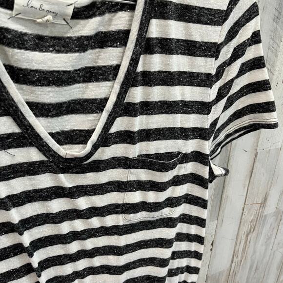 Lou & Grey Stripe Mini Linen Blend Dress Pockets VNeck Womens Size Medium - Picture 2 of 8
